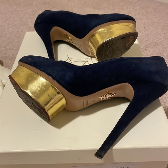 Charlotte Olympia Navy Suede Classic Dolly Hills - Picture 6 of 6